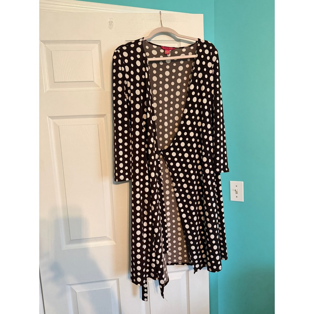 Sunny Leigh Brown White Polka Dot Wrap Dress Long Sleeve L